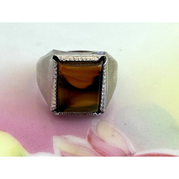 Vintage 60s Wallace Mfg Sterling Silver Ring Banded Picture Agate Size 6 - Picture 7 of 10